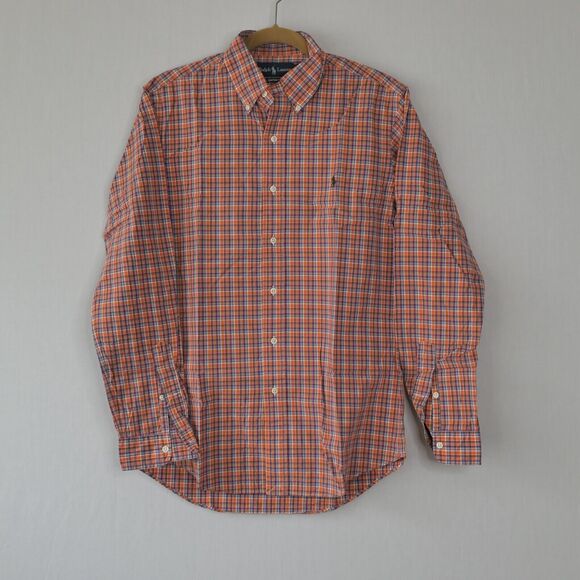 Ralph Lauren Sz M Custom Fit Men's Button Down Shirt Long Sleeve Orange Plaid - Picture 6 of 7